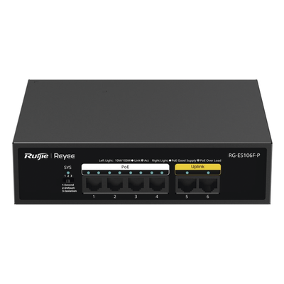 Switch PoE+ / 6 Puertos 10/100 Mbps / 54W PoE Total / No Administrable / Sin Ventilador