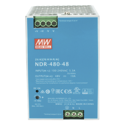 Fuente de Poder Industrial / 480W / 48 Vcc / 10A / Riel DIN / 100-240 Vca / 3.35 x 4.93 x 5.04 in