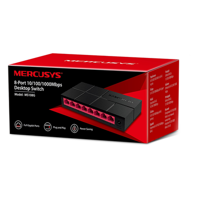Switch No Administrable / 8 Puertos Gigabit 10/100/1000 Mbps / Capacidad 8 Gbps / Sin Ventilador / Plug and Play