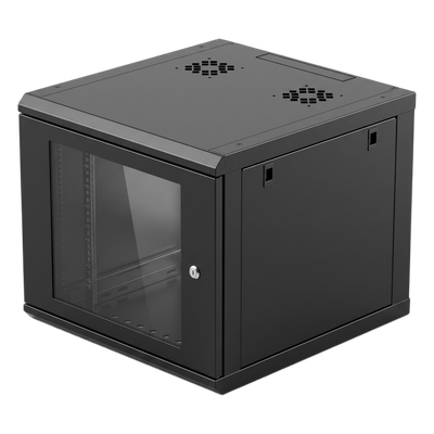 Gabinete de Pared 9U / 19 in / Profundidad 635 mm (2.08 ft) / Carga 100 kg / Cristal Templado / Acero Reforzado