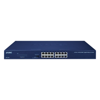 Switch / 16 Puertos Gigabit / 32 Gbps Switch Fabric / Modo Extendido 200 m (656 ft) / 1U Rack / 9,4 W