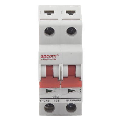 Interruptor Termomagnético DC / 2 Polos / 32 A / 800 Vcc / Curva C / 6 kA / Montaje Riel DIN