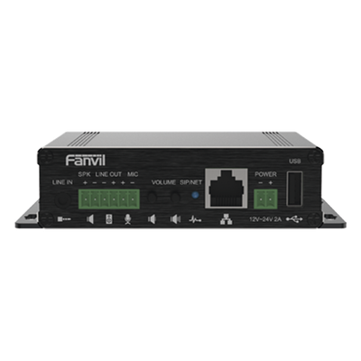 Gateway IP/SIP para Voceo / Amplificador Integrado 30 W / Entrada Audio 3.5 mm / Reproducción MP3 vía USB y TF / PoE 802.3af / 2 Líneas SIP / Códec Opus
