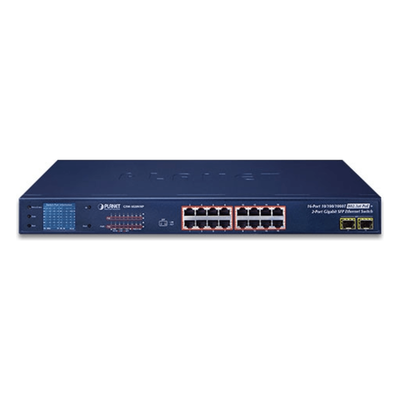 Switch PoE+ / 16 Puertos Gigabit / 2 Combo SFP / LCD / 300W / 1U Rack / 0.76 x 1.44 x 0.14 ft