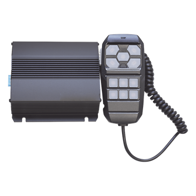 Sirena Vehicular / 100W / Multivoltaje 12~24 VCD / 22 Ciclos de Tono / 4 Salidas Auxiliares / Megafonía y Radio Integradas