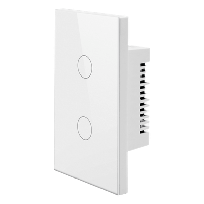Apagador Inteligente ZigBee / 2 Circuitos / 800 W por Canal / Alimentación Universal 100-250 V / Panel de Vidrio Templado 120 x 72 mm / Cable Neutro Opcional