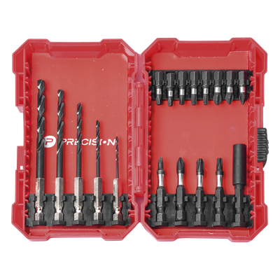 Juego de Puntas y Brocas / 18 Piezas / Entrada Hexagonal 1/4" / PH, Torx, Cuadradas / Brocas 2-6 mm / Estuche Organizador