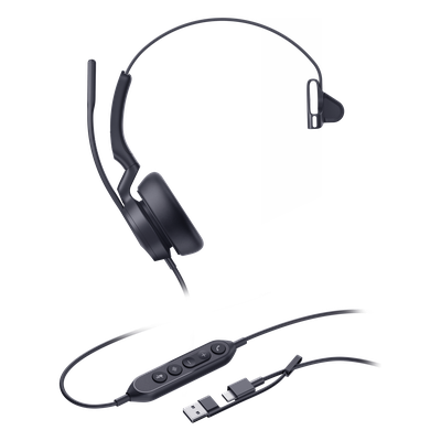Auriculares USB Mono / Cancelación de Ruido IA / Altavoz 35 mm / USB-C/A Plug-and-Play / Compatible con Microsoft Teams