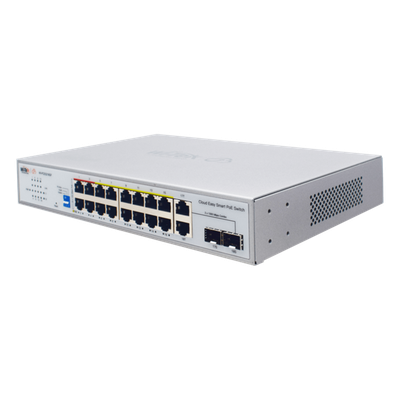 Switch PoE / 16 Puertos 10/100 Mbps PoE / 2 Uplink Gigabit / 1 Puerto SFP / Presupuesto PoE 250 W / Alcance 250 m (820.2 ft) / ONVIF