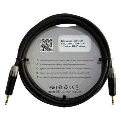 Cable de Audio 3.5mm a 3.5mm / Conectores MTP3C-BG Negros / 2m (6.56 ft) / OFC / Doble Blindaje