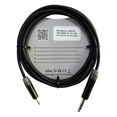 Cable de Audio / 6.35mm a 3.5mm / 3m (10 pies) / Conectores Negros / OFC / PVC