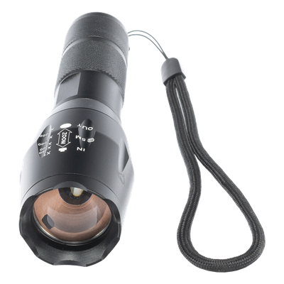 Linterna LED Táctica / 800 Lúmenes / IPX4 / Zoom Ajustable / Doble Alimentación / Aluminio