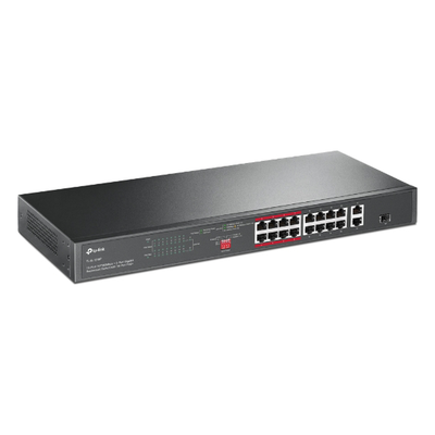 Switch PoE+ No Administrable / 16 Puertos 10/100 Mbps / 2 Puertos Gigabit RJ45 / 1 Puerto SFP / PoE Extendido 250 m (820.2 ft) / 150 W / Aislamiento de Tráfico