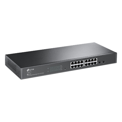Switch Administrable / 16 Puertos Gigabit RJ45 / 2 Puertos SFP 1G / Rendimiento 36 Gbps / Sin Ventilador / Gestión Centralizada OMADA