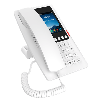 Teléfono IP Hotelero Wi-Fi 6 / Pantalla IPS 3.5" 320x480 / 2 Líneas SIP / 5 Teclas Programables / Puerto USB-A / PoE 802.3af / Audio HD / Diseño Blanco