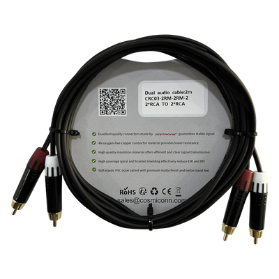 Cable de Audio 2 RCA a 2 RCA / Conectores Negros / Diferenciadores Rojo y Blanco / 2 m (6.56 ft)