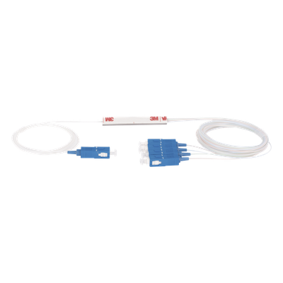 Divisor Óptico PLC / 1x4 Puertos / Conectores SC/UPC / Rango 1260~1650 nm / Temperatura -40 a 85°C / Pérdida de Inserción 7.6 dB