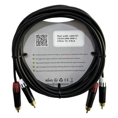 Cable 2 RCA x 2 RCA / Conectores Negros / Diferenciador Color Blanco y Rojo / 3 m (9.84 ft)