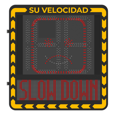 Radar Medidor de Velocidad / Detección 100 m (328.1 ft) / 32 Objetivos / 3 Carriles / Pantalla LED 3000 cd/m² / IP66 / Ethernet