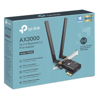 Adaptador PCIe Wi-Fi 6 / AX3000 Mbps / Doble Banda 2.4/5 GHz / MU-MIMO 2x2 / Bluetooth 5.2 / WPA3 / Antenas 2 dBi / Perfil Bajo y Completo
