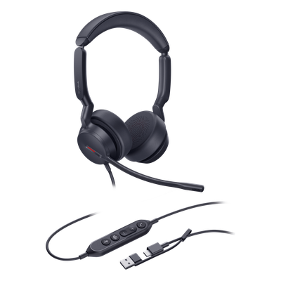 Auriculares USB con Cable / Cancelación de Ruido IA / Altavoz 35 mm / USB-C con Adaptador USB-A / Compatible Microsoft Teams