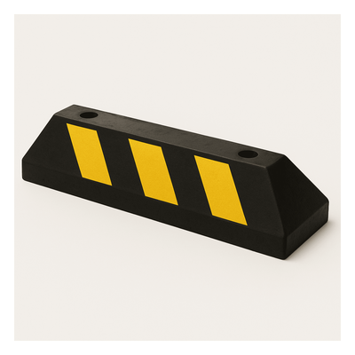 Tope de Estacionamiento Vehicular / Hule Reciclado / 55cm / 1.8ft / Franjas Amarillas Reflejantes / Carga 5 Toneladas