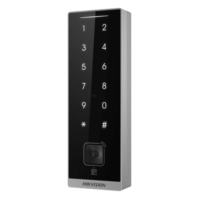 Teclado Esclavo de Control de Acceso / Lector Dual MIFARE 13.56 MHz y PROX EM 125 KHz / Bluetooth y Códigos QR / PIN Táctil / RS-485 Wiegand OSDP / Rango Térmico -40°C a 65°C