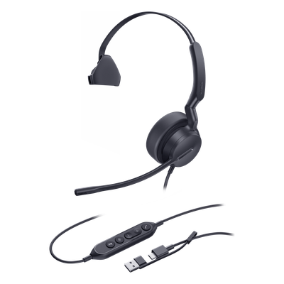 Auricular USB Profesional / Mono / Cancelación de Ruido IA / Altavoz 35 mm / Certificado Microsoft Teams / USB-C/A