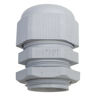 Conector Tipo Glándula / Rosca NPT 3/4" / Rango de Cable 10-16 mm / Plástico Industrial / IP para Ambientes Exigentes