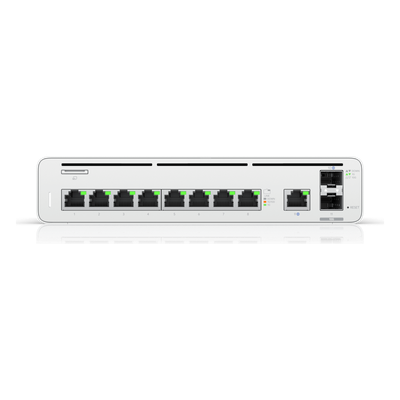 Consola Gateway-Switch / 8 Puertos LAN GbE RJ45 / 2 Puertos SFP+ 10G / Router WAN 1GbE / Rendimiento 8,500 Mbps / SSD 128 GB / Montaje Rack 1U