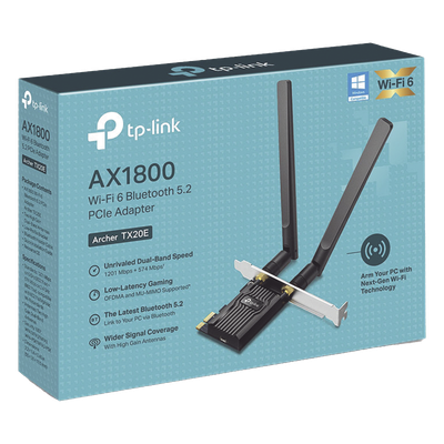 Adaptador PCIe Wi-Fi 6 / AX1800 Mbps / Doble Banda 2.4/5 GHz / Bluetooth 5.2 / MU-MIMO 2x2 / WPA3 / Antenas 2 dBi Desmontables