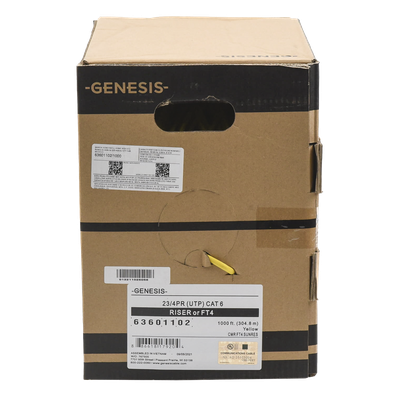 Bobina de Cable UTP Cat6 Riser / 305m (1000 pies) / Color Amarillo / UL CMR / Probado a 350 MHz / 23 AWG Cobre Sólido / -20°C a 75°C / CCTV, Datos, IP, RS485
