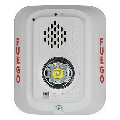 Sirena con Estrobo LED / 2 Hilos / Montaje en Pared / 24 Vcd / Candela Seleccionable / Texto en Español