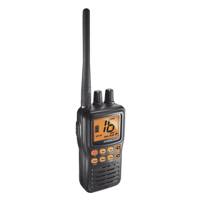 Radio Marina VHF Portátil / IPX8 Sumergible y Flotante / Potencia 1-5 W / Batería 12 h / Canales Internacionales, USA y Canadá