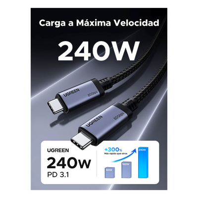 Cable USB-C Thunderbolt 5 / 80 Gbps Bidireccional / 120 Gbps Unidireccional / 1 m (3.28 ft) / PD 3.1 100W / 24 Pines / E-Marker IP2133H