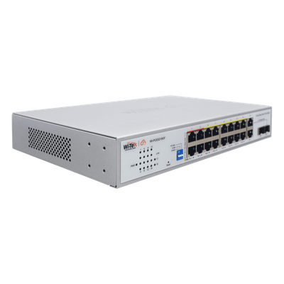 Switch PoE / 16 Puertos 10/100 Mbps PoE / 2 Uplink Gigabit / 1 Puerto SFP / Presupuesto PoE 250 W / Alcance 250 m (820.2 ft) / ONVIF