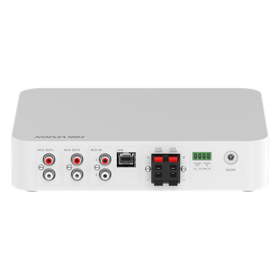 Amplificador de Audio IP / 2 Canales / 80 W Totales / 2 Zonas 40 W / Salida 100V / Bluetooth / USB / RCA / Micrófono / Hik-Connect