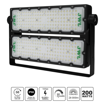 Reflector LED / 200 W / 28,000 lm / IP66 / 6500 K / 140° / 85-265 Vca~ / 350 x 250 mm / 1.15 x 0.82 ft