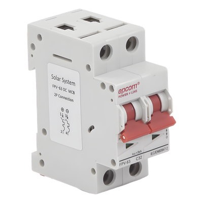 Interruptor Termomagnético DC / 2 Polos / 32 A / 800 Vcc / Curva C / 6 kA / Montaje Riel DIN