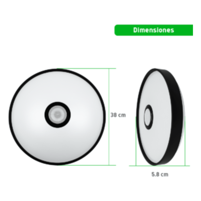 Luminario LED RGB / 30W / 2400 Lúmenes / Bluetooth / Control por App / Voltaje Universal 85-265V / 380 mm (1.2 ft) Diámetro