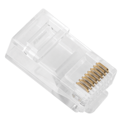 Bote de Plugs Pass Through RJ45 Cat6 / 100 Piezas / Sin Blindaje / Chapado Oro 30 Micras / Diseño Monopieza