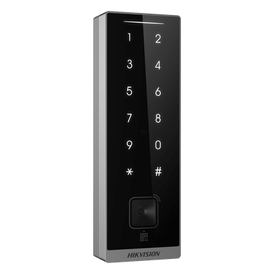 Teclado Esclavo de Control de Acceso / Lector Dual MIFARE 13.56 MHz y PROX EM 125 KHz / Bluetooth y Códigos QR / PIN Táctil / RS-485 Wiegand OSDP / Rango Térmico -40°C a 65°C