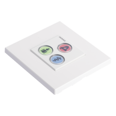 Módulo de Botones para Llamada Paciente-Enfermera / 3 Teclas Iluminadas / Lector RFID 125 KHz / BUS RS485 / Instalación Empotrada 2x2 pulgadas o Superficie