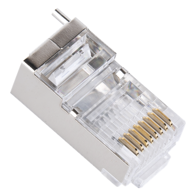 Plug Modular RJ45 Cat5e Blindado / 100 Piezas / Chapado Oro 30μ / Pin Tierra / 24AWG