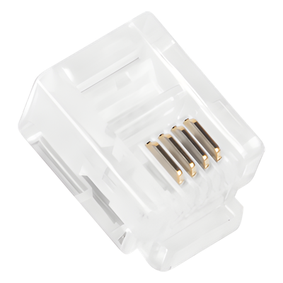 Plug Modular RJ11 / 4 Contactos / Chapado Oro 50 Micras / Paquete 100 Piezas
