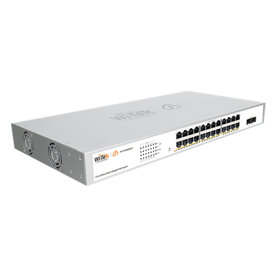 Switch Administrable PoE / 24 Puertos Gigabit PoE af/at / 2 x SFP Gigabit / 52 Gbps / Presupuesto PoE 370 W / Administración Cloud