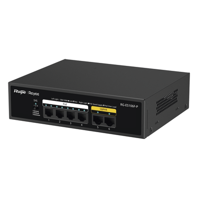 Switch PoE+ / 6 Puertos 10/100 Mbps / 54W PoE Total / No Administrable / Sin Ventilador