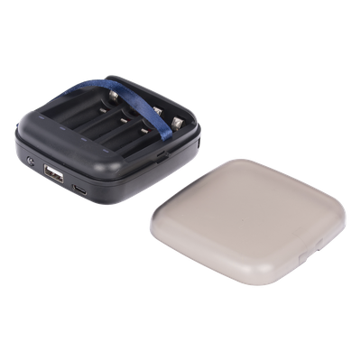 Cargador de Baterías / 4 Puertos / AA y AAA / Ni-MH y Li-Ion / 0.5A x4 o 1A x2 / Power Bank 2 en 1
