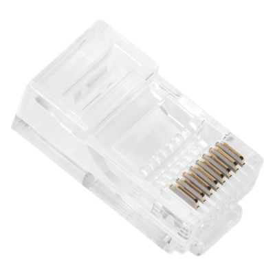Plug Pass Through RJ45 Cat5e / Sin Blindaje / Chapado Oro 30 Micras / Calibre 24AWG / 100 Piezas