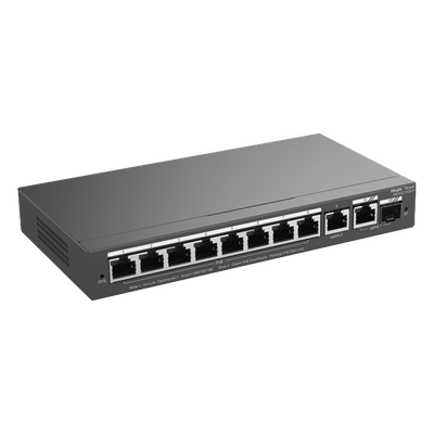 Switch Administrable / 8 Puertos PoE+ / 130 W / 2 Uplinks Gigabit / 20 Gb/s / Sin Ventilador